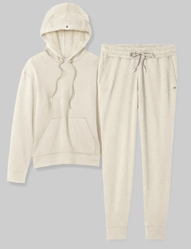 Women's French Terry Hoodie & Jogger Set Hoodie with Hem Ribbing Snug Secure