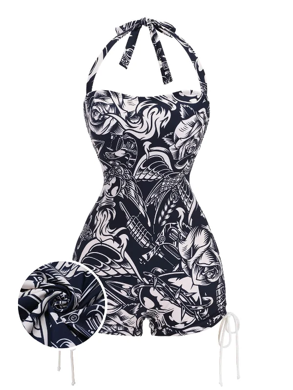 1940s Dark Comics Halter Swimsuit Summer Ready Swimsuit