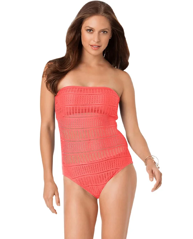 Anne Cole Watermelon Lace Crochet Bandeau One Piece Swimsuit Full Coverage Swimsuit