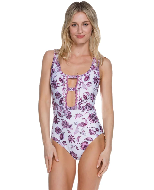 Becca Tahiti Plunge Cut Out One Piece Swimsuit Crisscross Back Swimsuit