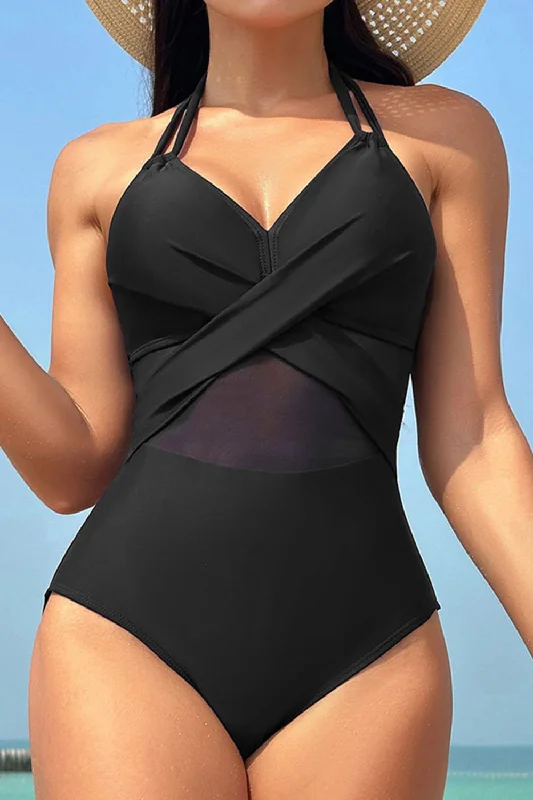 Crisscross Halter Neck One-Piece Swimwear High-Waisted Swimwear