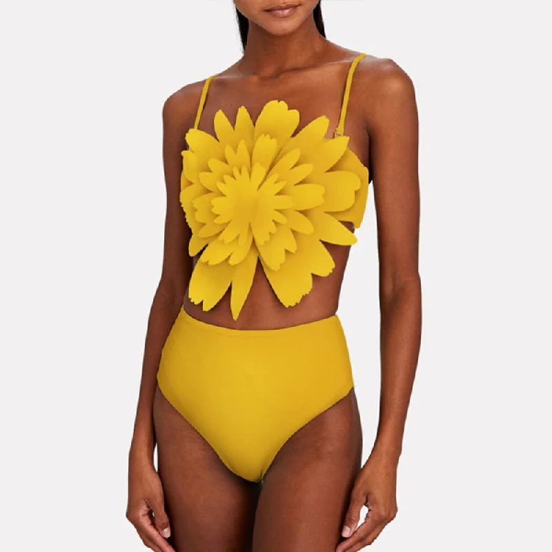 Floral Bikini Set Big Flower Tankini Women Swimming Suits Swimwear Patchwork Sexy High Waist Lace Stripe Cutout Tight Lace-Detail Bikini Set