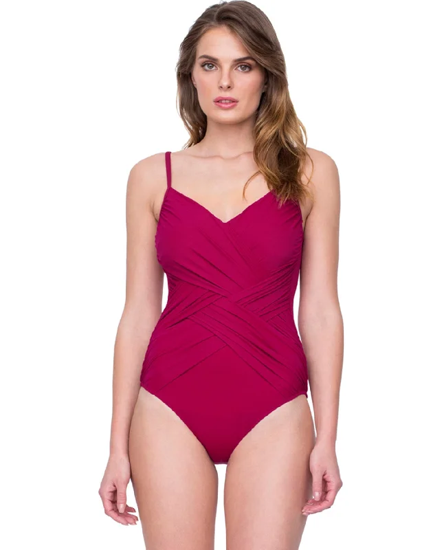 Gottex Lattice V-Neck One Piece Swimsuit Comfortable Swim Dress