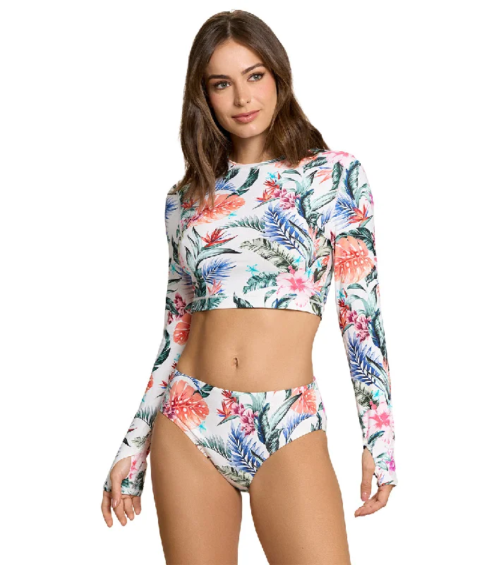 Jantzen Women's Hawaiian Terrace Bloq UV Cropped Swim Rash Guard Tee Multi Classic One-Piece