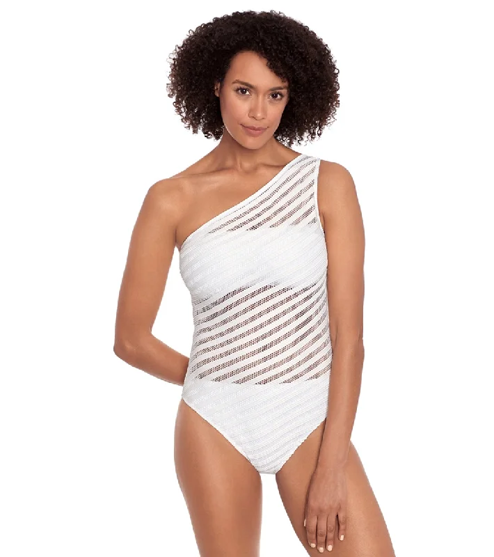 Lauren Ralph Lauren Women's Ottoman One Shoulder One Piece Swimsuit White Monokini Swimsuit Design