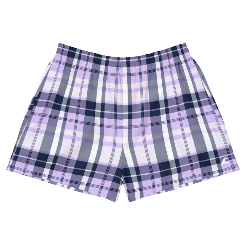 Lavender and Navy Blue Preppy Plaid Women's Athletic Swim Shorts Timeless Black Bikini