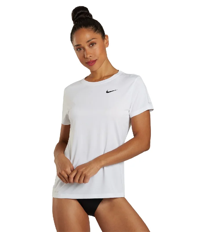 Nike Women's Essential Hydro Short Sleeve Swim  Shirt White Solid Color Swimsuit