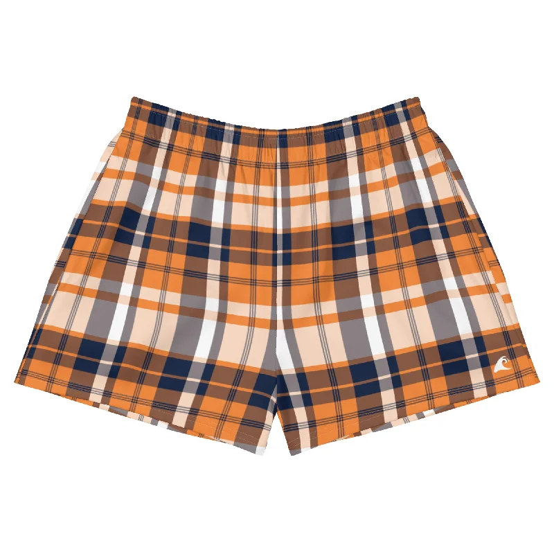 Orange and Navy Blue Preppy Plaid Women's Athletic Swim Shorts Adjustable Bikini Bottoms