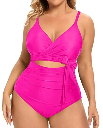 Playful Waist Highlight Plus Size One Piece Swimsuits For Ladies-Neon Pink Floral Print Swimsuit Playful Waist Highlight Plus Size One Piece Swimsuits For Ladies-Neon Pink Floral Print Swimsuit