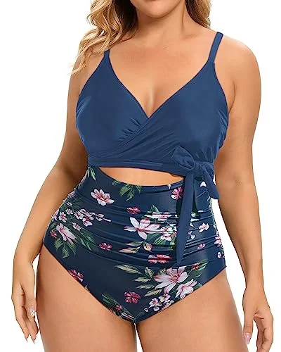 Plus Size High Waisted One Piece Cutout Swimsuits Solid Color Swimsuit