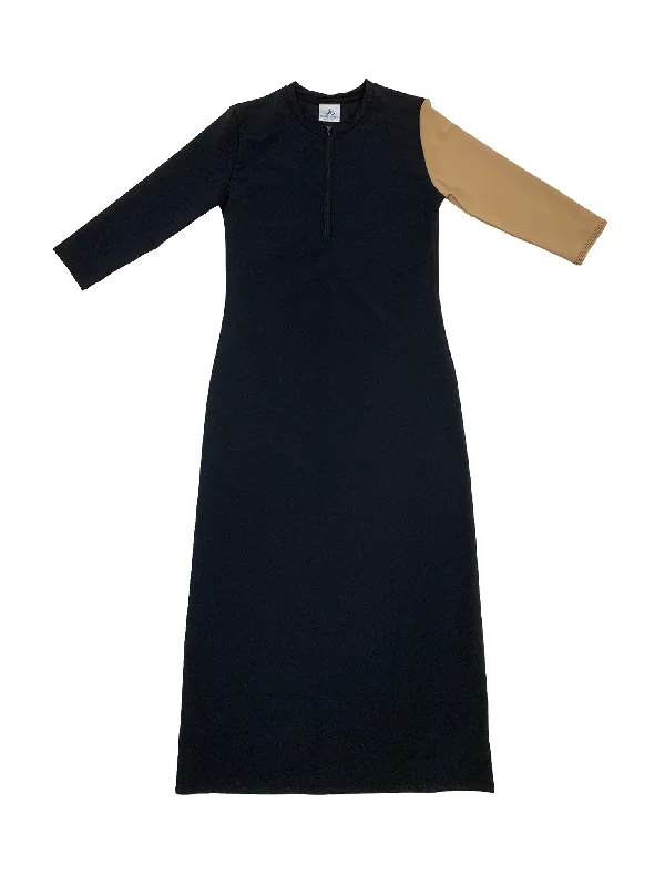Ladies 1/2 Zip Bronze Maxi Swim Dress Luxury Swimsuit Style
