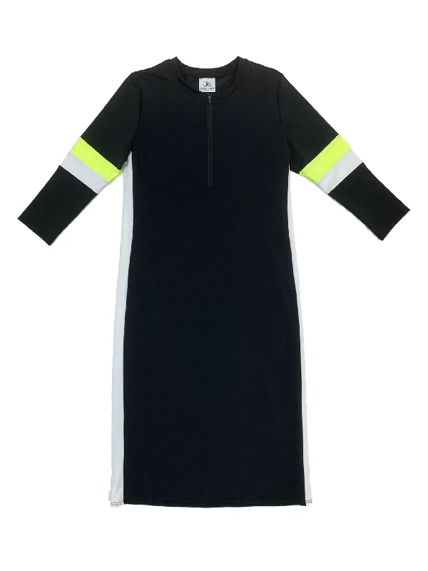 Black Varsity Swim Dress Retro Swimwear Style