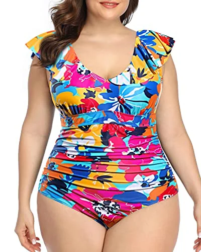 Ruffled Plus Size One Piece Swimsuits for Women Flounce Vintage Swimwear Modern High-Waisted Swimsuit