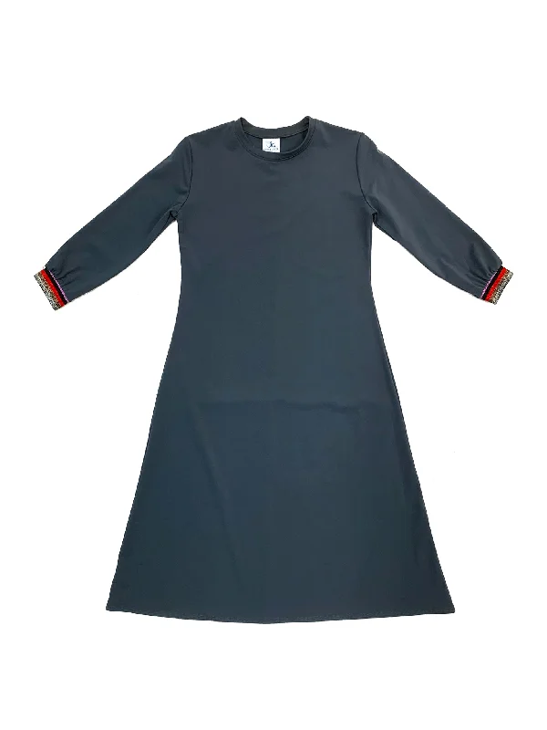 Grey Swim Dress With Banded Sleeve Mesh Panel Swimwear
