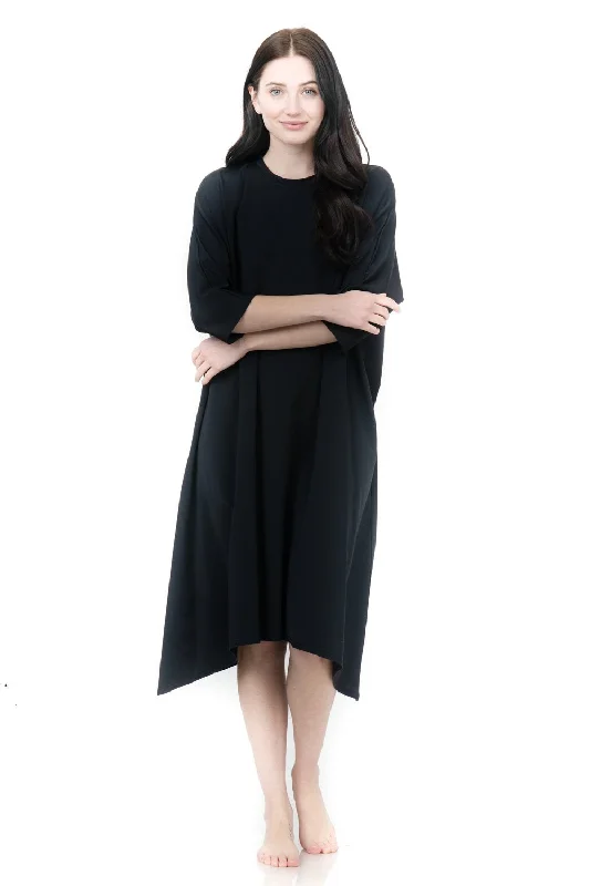 Black Swing Swim Dress (Longer Length) Flirty Ruffle Swimsuit