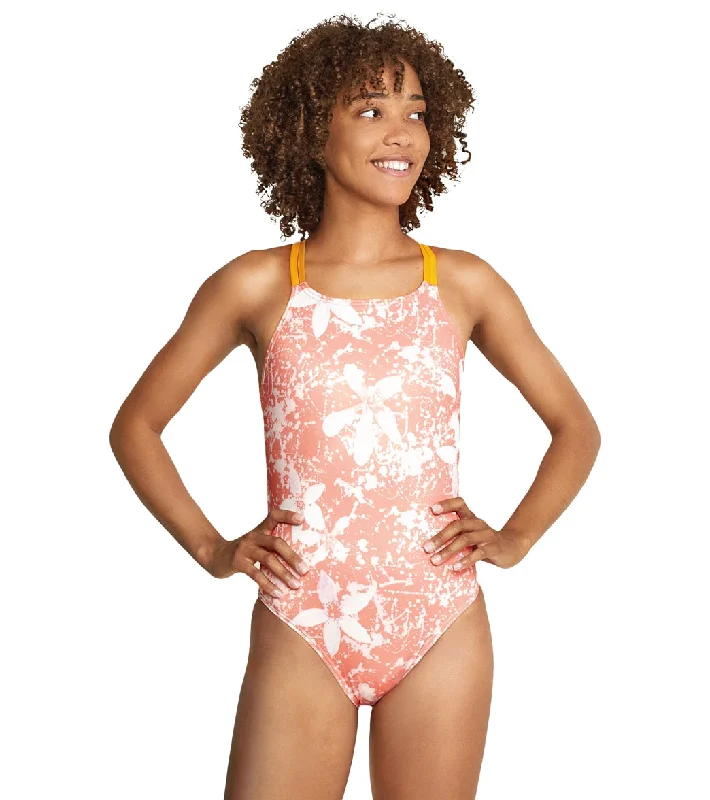 Speedo Vibe Women's Printed Double Strap One Piece Swimsuit Halter Neck Swimsuit