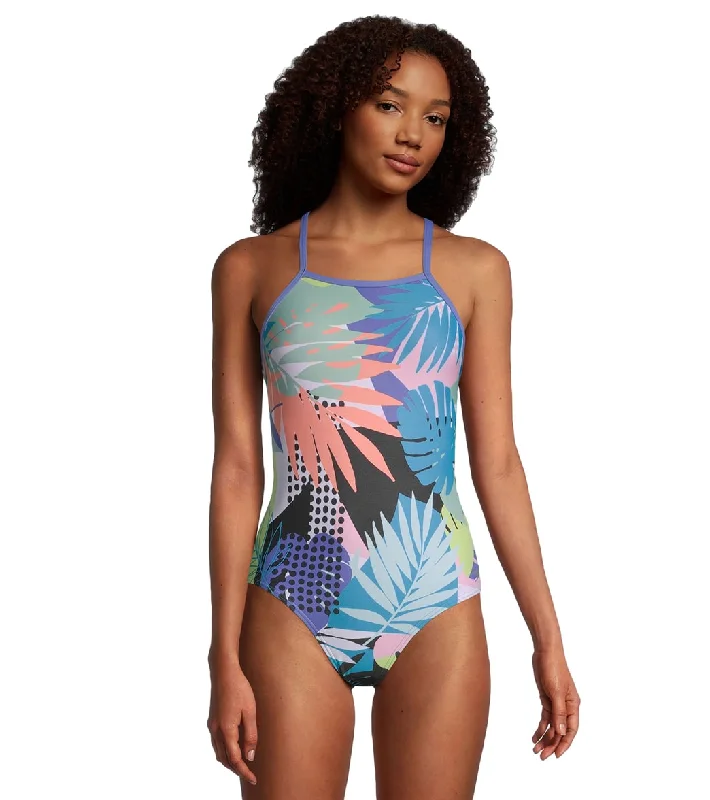 Speedo Women's Print Crossback One Piece Swimsuit Plunge Neckline Swimsuit