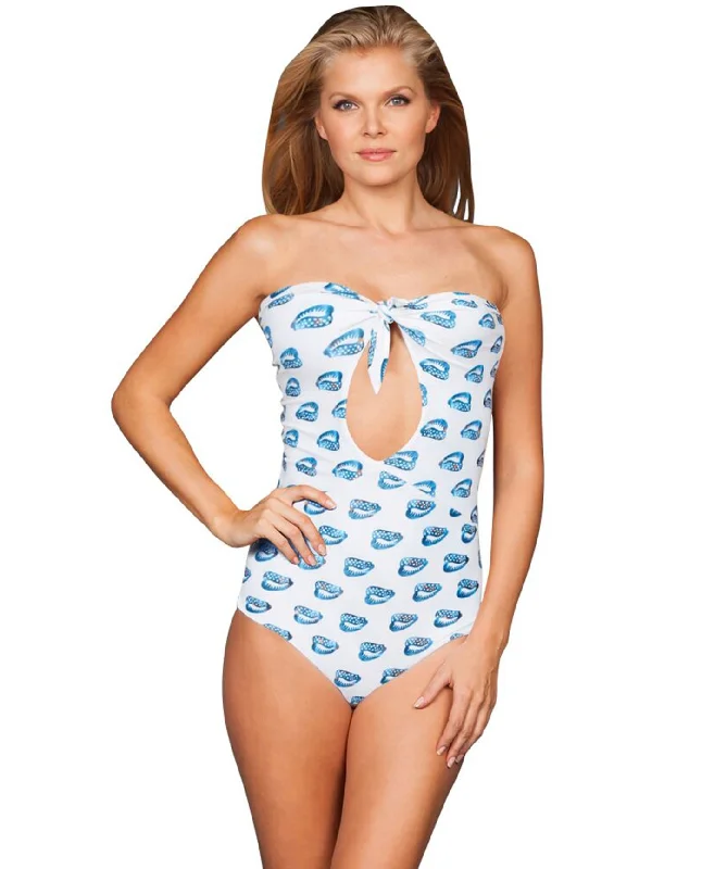 Stone Fox Swim Conch Shell Chai Tie Front One Piece Swimsuit Button-Front Swimsuit