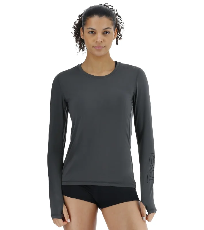 TYR Women's SunDefense Vented Long Sleeve UPF 50+ Swim Shirt Dark Shadow Chic Bikini Set