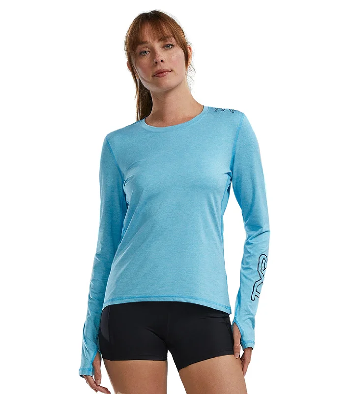 TYR Women's SunDefense Vented Long Sleeve UPF 50+ Swim Shirt Sky Blue Heather Full Coverage Swimsuit