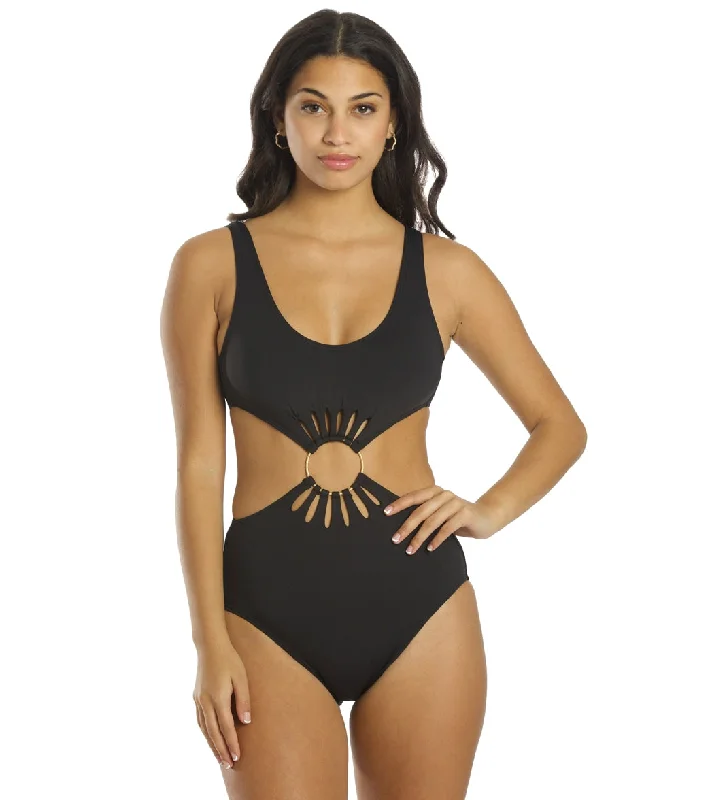 Vince Camuto Women's Serengeti Shades Logo Ring Cut Out Scoopneck One Piece Swimsuit Black Monokini Swimsuit Design