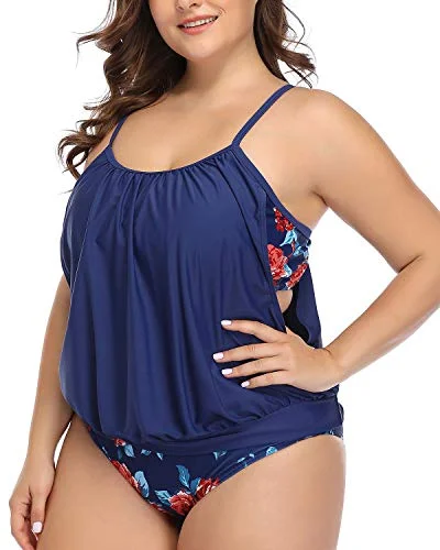Flirty Plus Size Tankini Swimsuits Shorts For Women-Blue Floral Monokini Swimsuit Design Flirty Plus Size Tankini Swimsuits Shorts For Women-Blue Floral Monokini Swimsuit Design