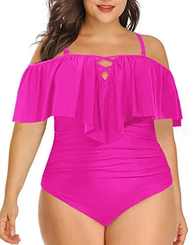 Adjustable Strap Ruffled Plus Size One Piece Swimsuits-Neon Pink Sexy Monokini Swimsuit