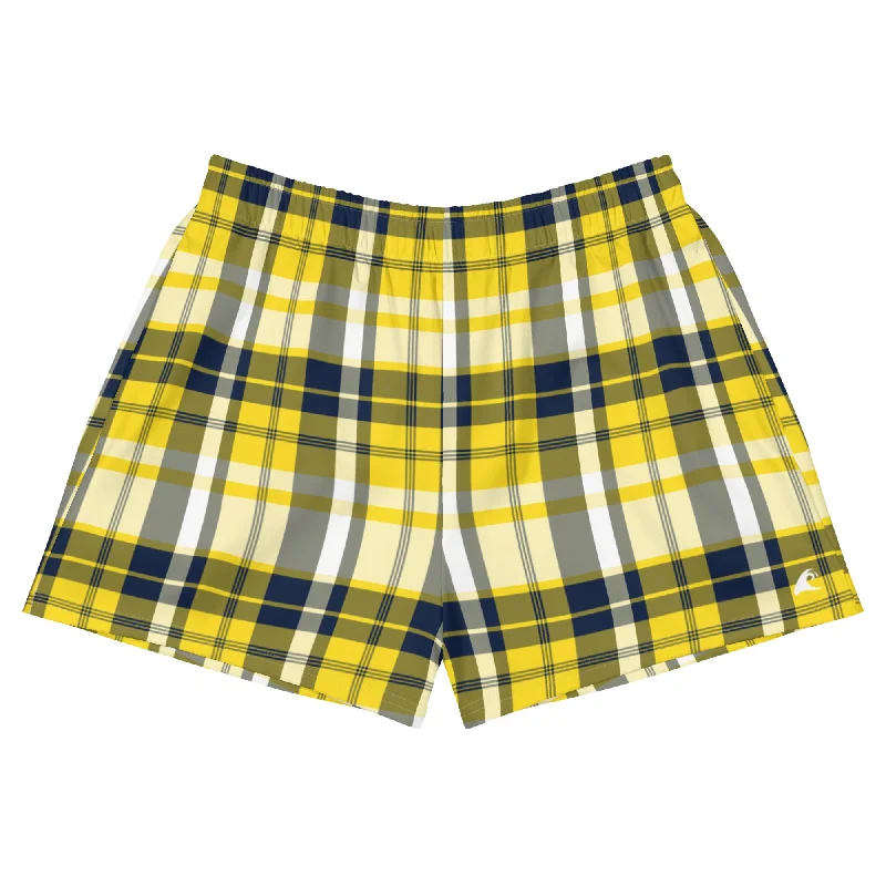 Yellow and Navy Blue Preppy Plaid Women's Athletic Swim Shorts Beachy Ruffle Bikini