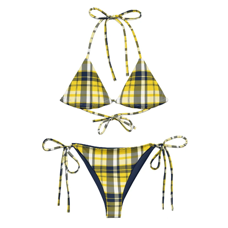 Yellow and Navy Blue Preppy Surfer Girl Plaid String Bikini Swimsuit Plus-Size Bikini Set