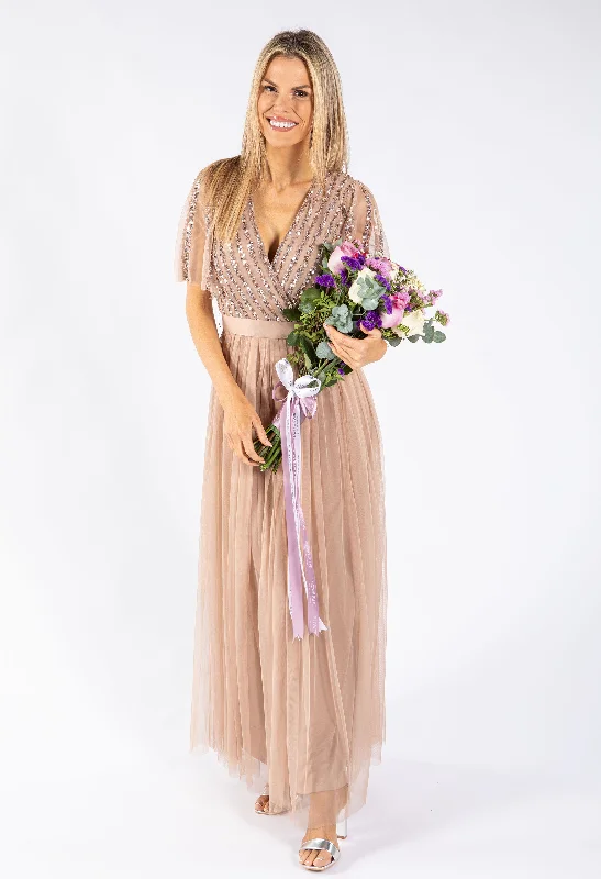 ANGEL SLEEVE EMBELLISHED MAXI DRESS WITH SASH BELT Classic Black Maxi Dress