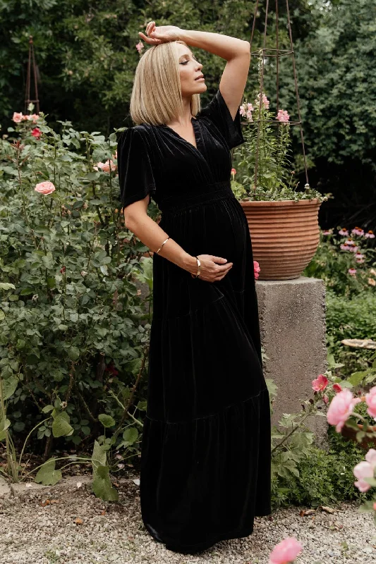 Artemis Velvet Maxi Dress | Black Fashionable High-Low Maxi Dress