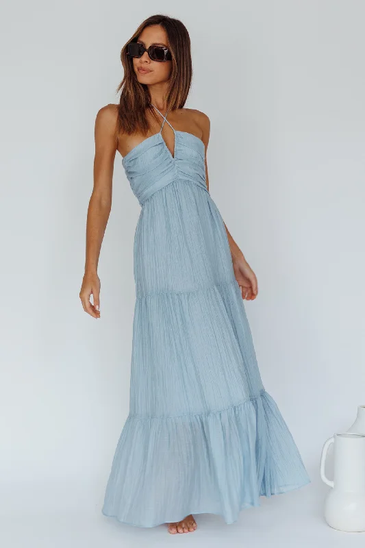 Asiah Halterneck Maxi Dress Ice Blue Trendy Maxi Dress with Straps