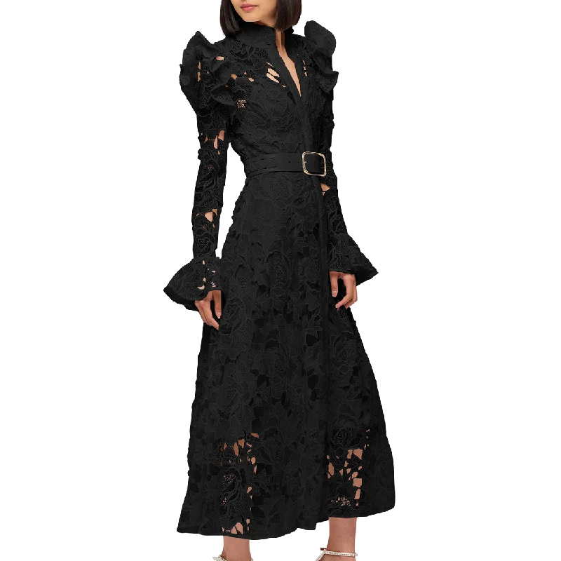 Bettergirl 2023 Hot Sale Elgant Dress Ladies Maxi Dress White Black Lace Long Dress Cozy Ruffle Sleeve Maxi Dress