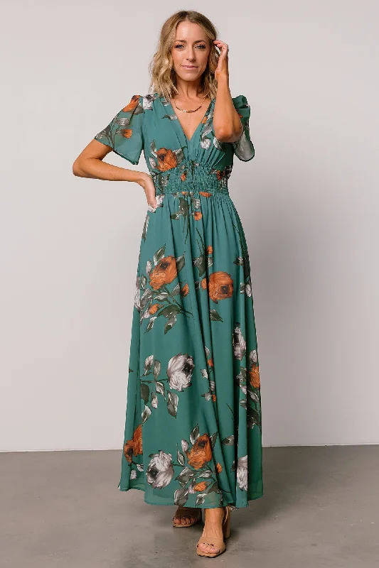 Birdie Maxi Dress | Eucalyptus Floral Trendy Floral Print Maxi Dress