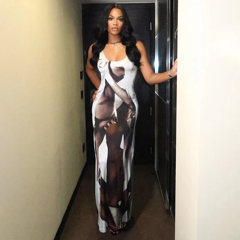 Bomblook D23DS308 Streetwear Sleeveless Cami Outfits Patchwork Maxi Dresses Women Fashion Elegant Dress Stylish Pleated A-Line Maxi Dress