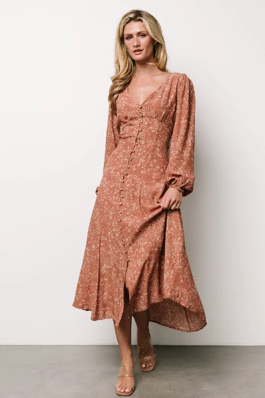 Claudine Maxi Dress | Dusty Clay Print Cozy Open-Back Maxi Dress