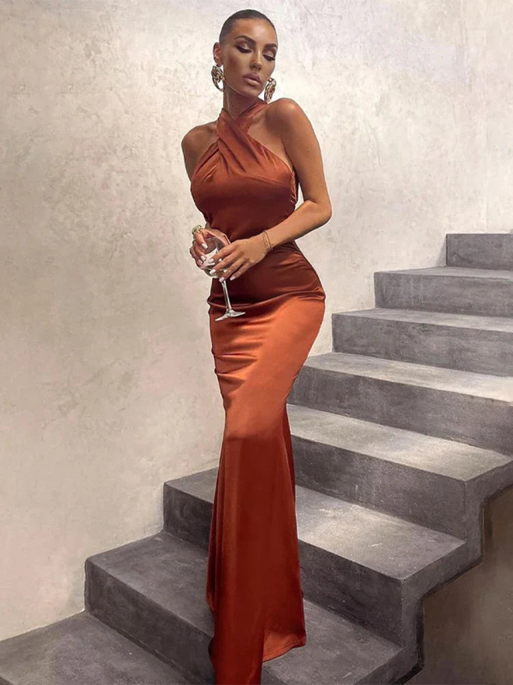 Sleeveless Cross Halter Backless Bodycon Sexy Elegant Party Club Evening Summer Maxi Dress Women Classic Solid Maxi Dress