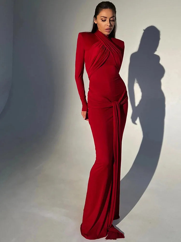 Bandage Bodycon Halter Collar O-neck Long Sleeve Maxi Dress Elegant Sleeveless Maxi Dress