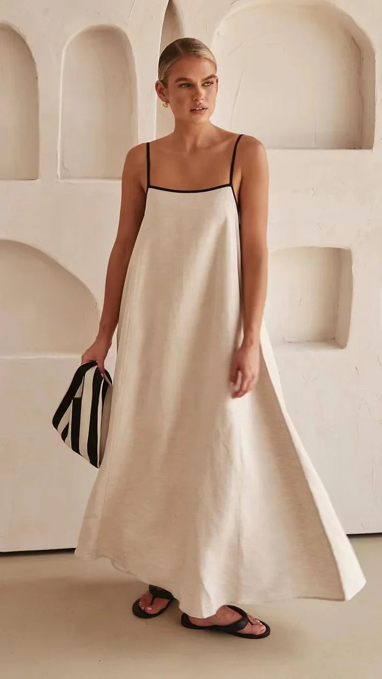 Fashion Halter Swing Backless Sleeveless Cotton Line Casual Maxi Dress Trendy Floral Print Maxi Dress