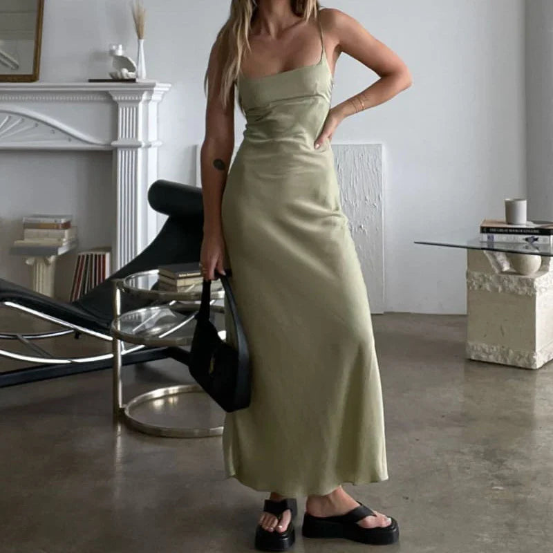Lady Birthday Party Night Club Bodycon Y2K Retro Backless Spaghetti Strap Maxi Dress Fashionable Open-Back Maxi Dress