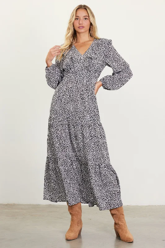 Dainty Floral Print Ruffle Trim Maxi Dress Fashionable Printed Maxi Dress