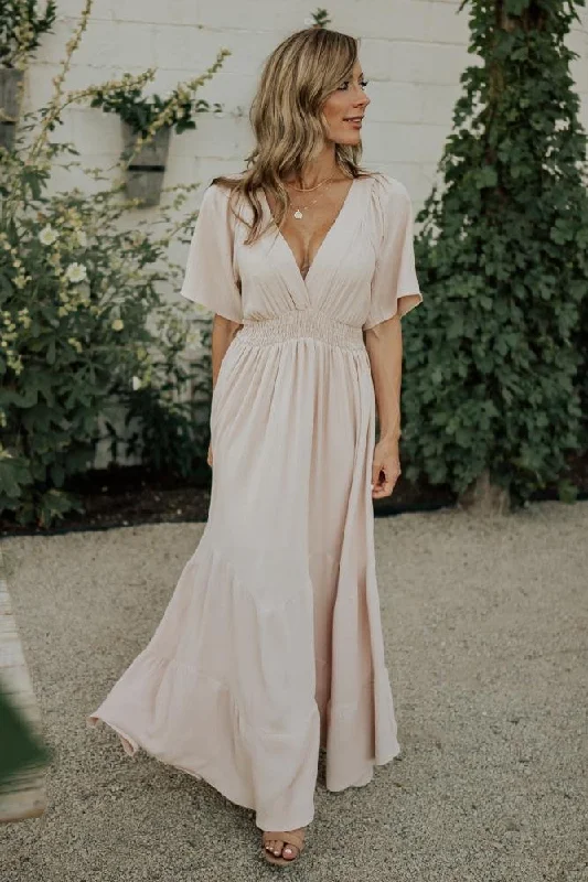 Delilah Maxi Dress | Blush Elegant Silk Maxi Dress