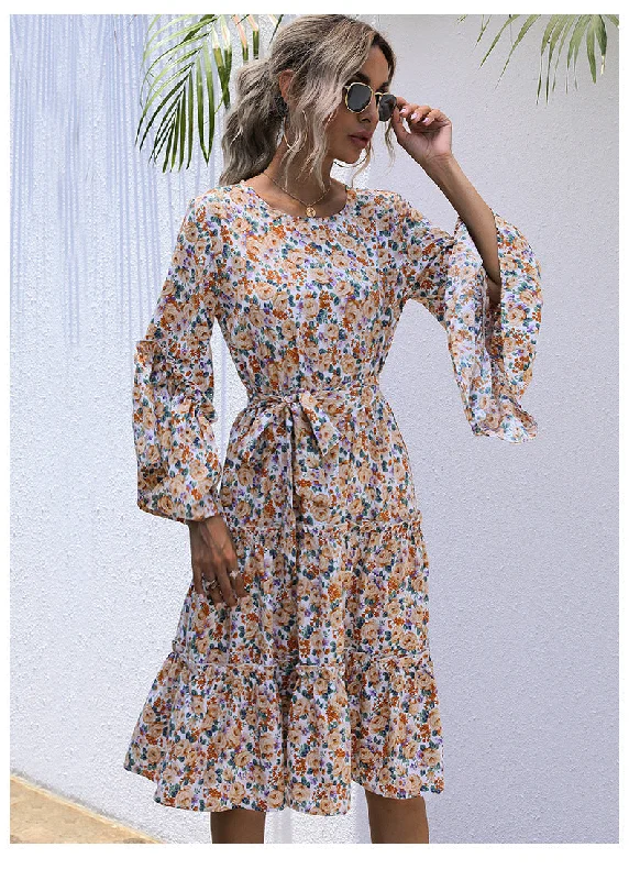 Ditsy Daisy Chiffon Boho Maxi Dress Comfortable Plunging Neckline Maxi Dress