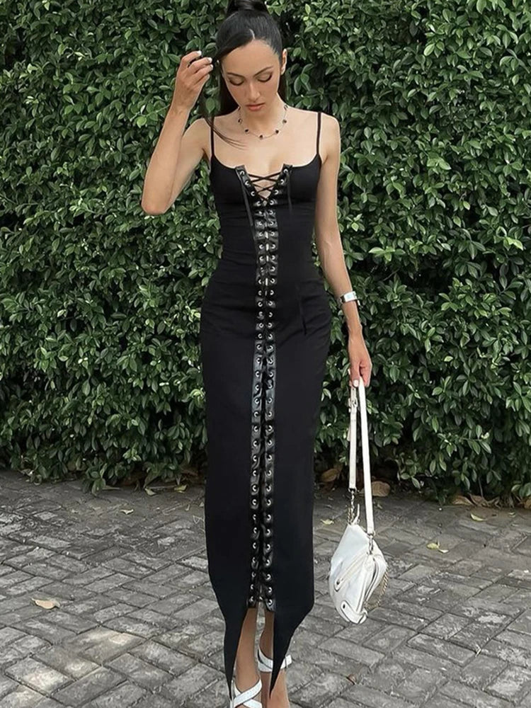 Elegant Stitching Lace Up Suspender Maxi Dress Women Slim Club Maxi Dress Fashionable Asymmetrical Maxi Dress Elegant Stitching Lace Up Suspender Maxi Dress Women Slim Club Maxi Dress Fashionable Asymmetrical Maxi Dress