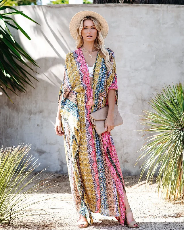 Enticing Patchwork Kimono Maxi Dress Comfortable Bohemian Maxi Dress
