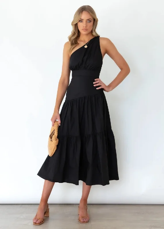 Fall In Love One Shoulder Maxi Dress - Black Elegant Maxi Dress with Lace