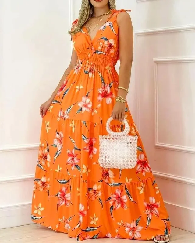 Farhan Floral Strapless Smocked Maxi Dress - Rust Stylish Button-Up Maxi Dress