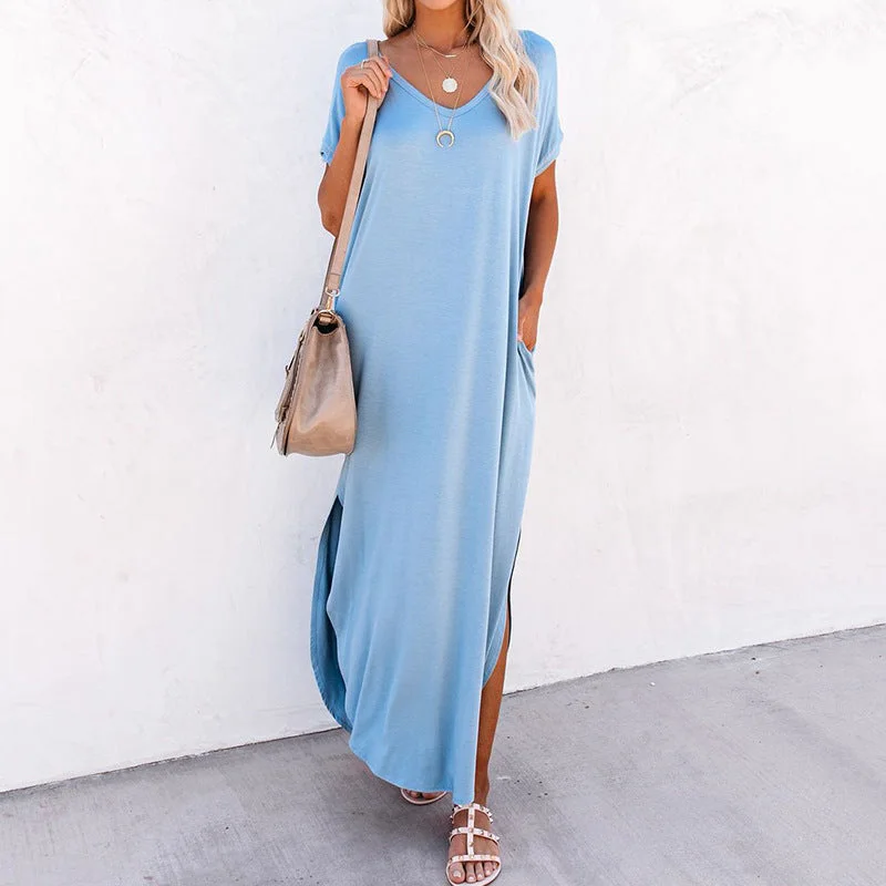 Farmers Market Pocketed Modal Maxi Dress - Blue Trendy Maxi Dress with Lace