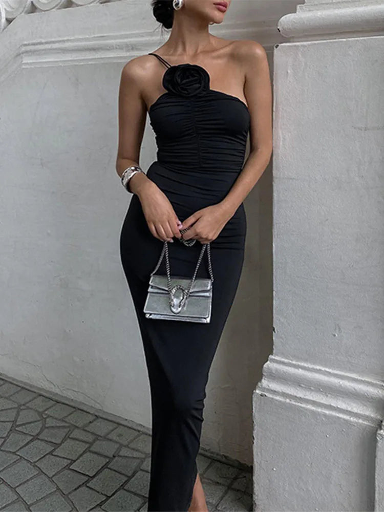 Flower Bodycon Maxi Dresses Women Folds Slim Backless Party Maxi Dress Comfortable Fit-and-Flare Maxi Dress Flower Bodycon Maxi Dresses Women Folds Slim Backless Party Maxi Dress Comfortable Fit-and-Flare Maxi Dress