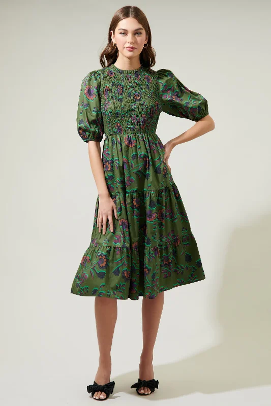 Forrest Floral Tiered Balloon Sleeve Maxi Dress Elegant Velvet Maxi Dress